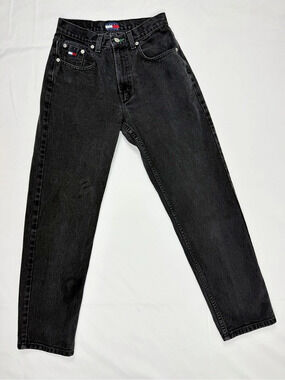 Vintage Tommy Hilfiger Jeans Black High Rise Straight Leg 90s Flag Logo Denim